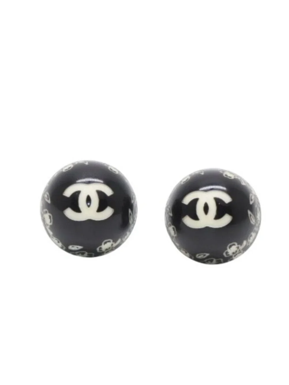 Chanel Earrings CC Logo Button &camellia Black 06c CC&camellia Silver